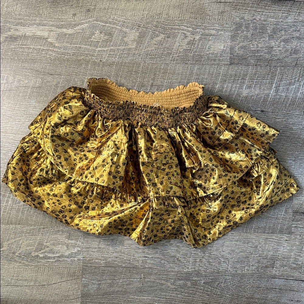 Girls Love Shack Fancy Gold Floral Tiered Ruffle Skirt Size 12Y